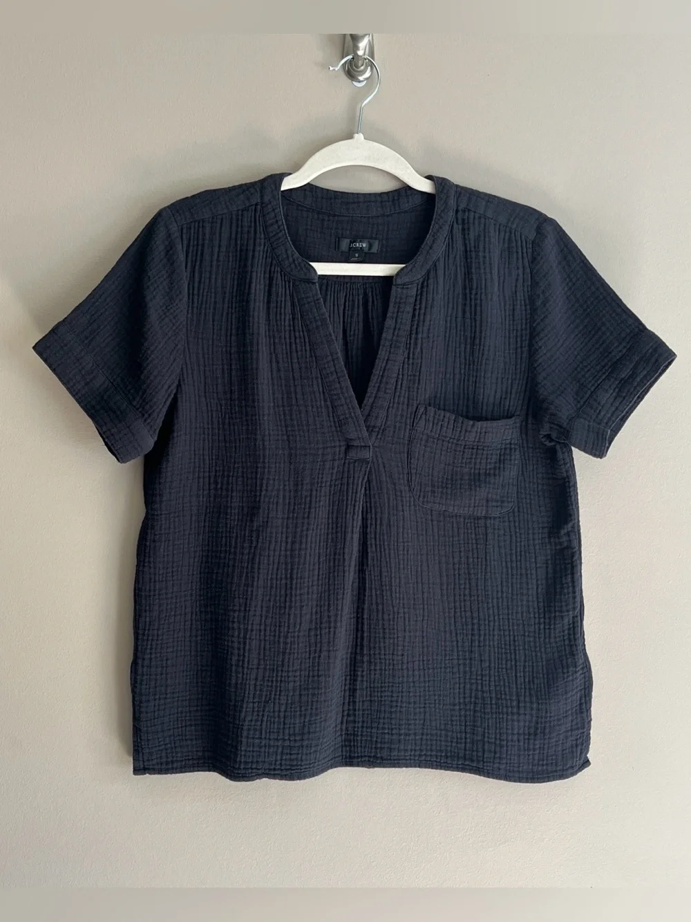 J Crew V-neck Double-Gauze Popover black Top size small